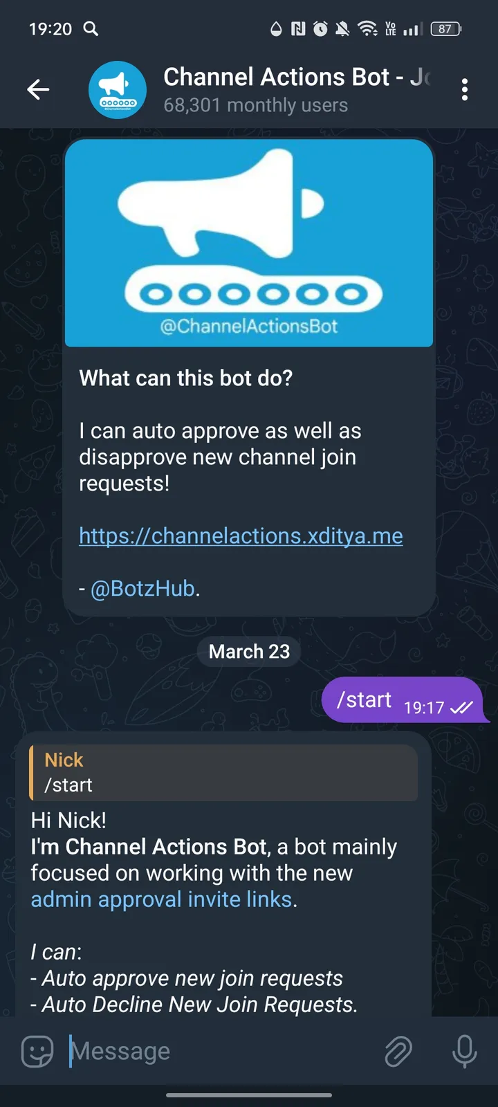 Channel Actions Bot - Join Approver (Auto Approve Join Requests) screenshot 1