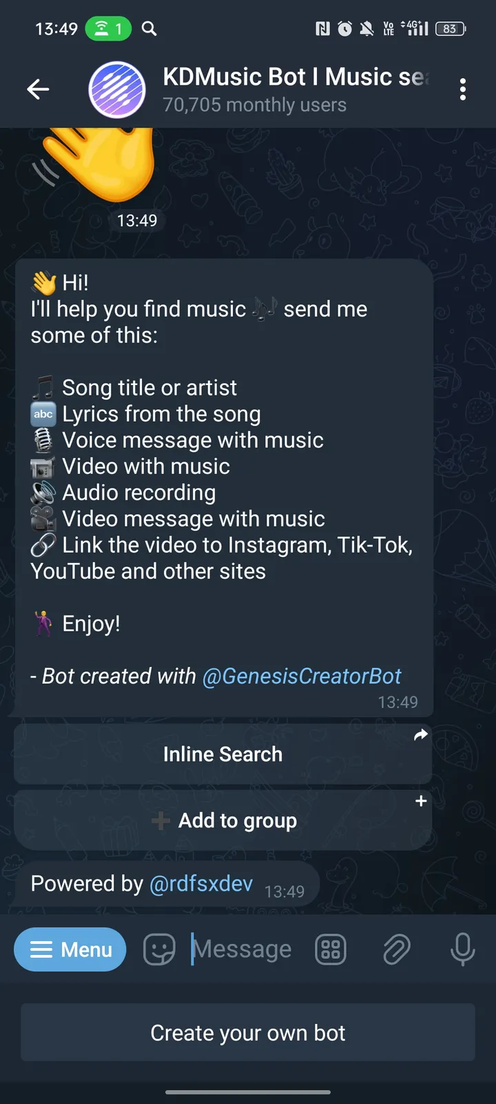 KDMusic Bot I Music search screenshot 2