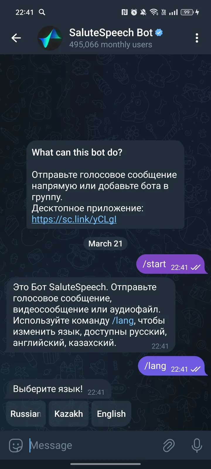 How SaluteSpeech Bot looks