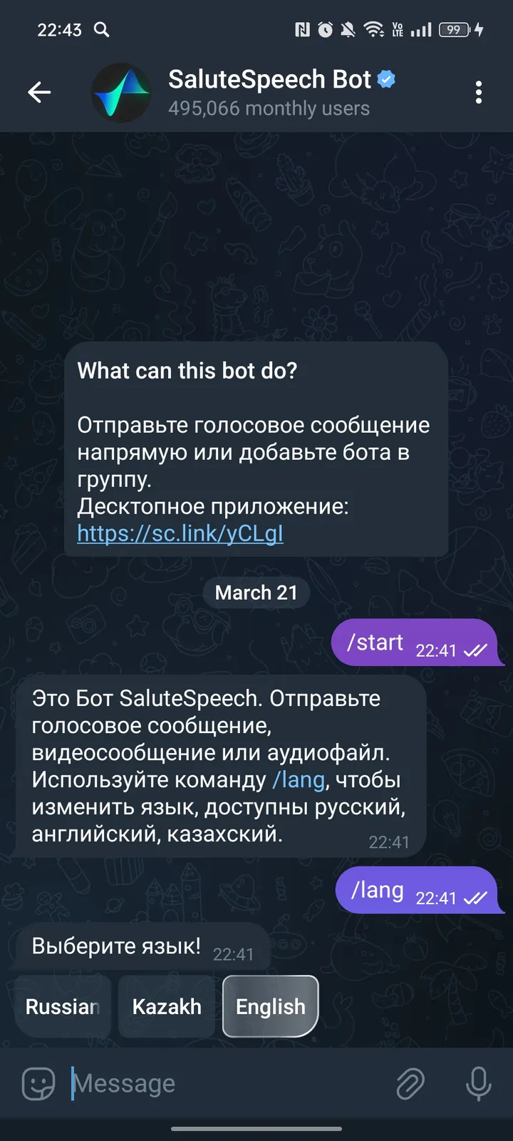 How SaluteSpeech Bot looks
