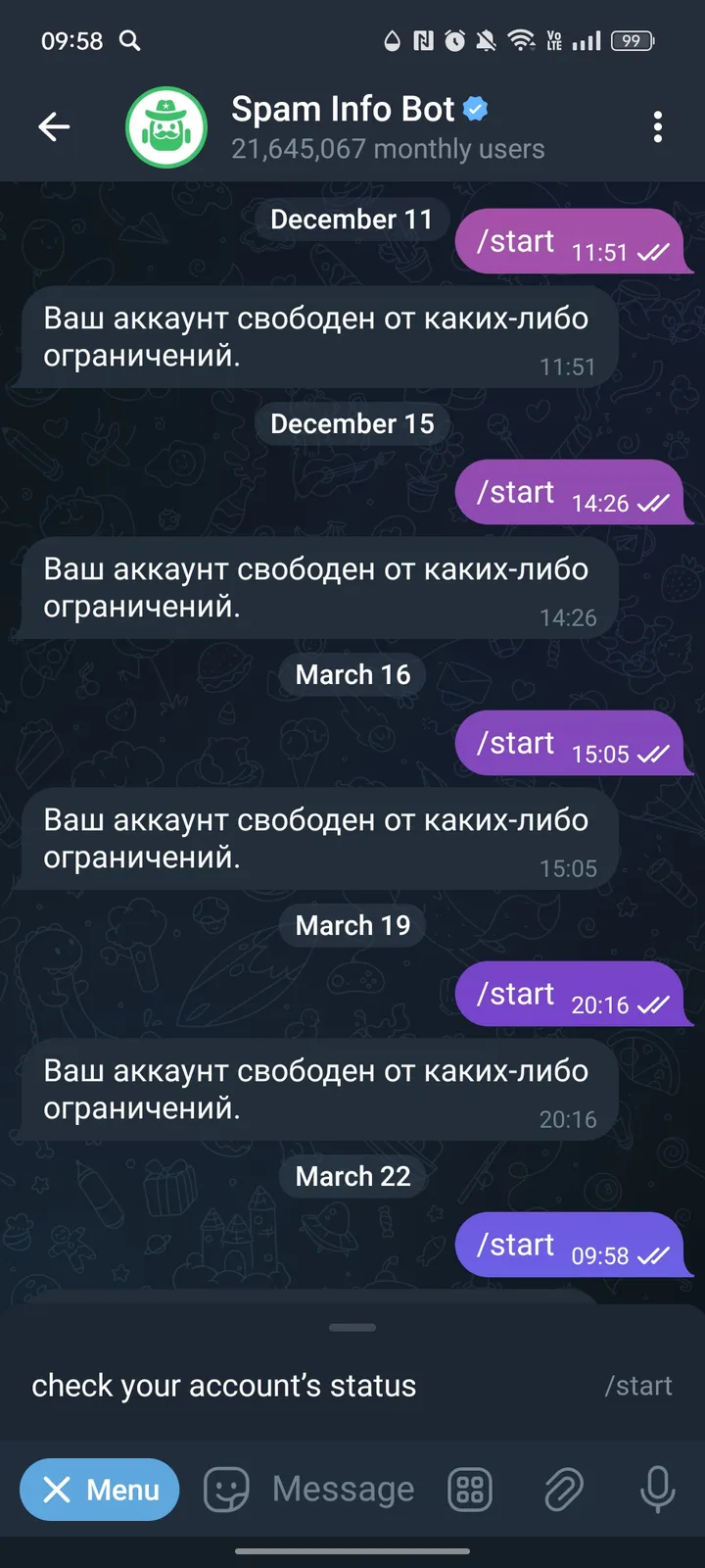 Как выглядит Spam Info Bot