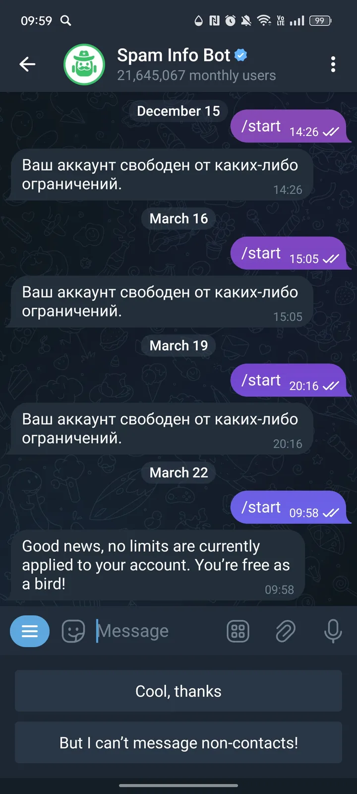 Как выглядит Spam Info Bot