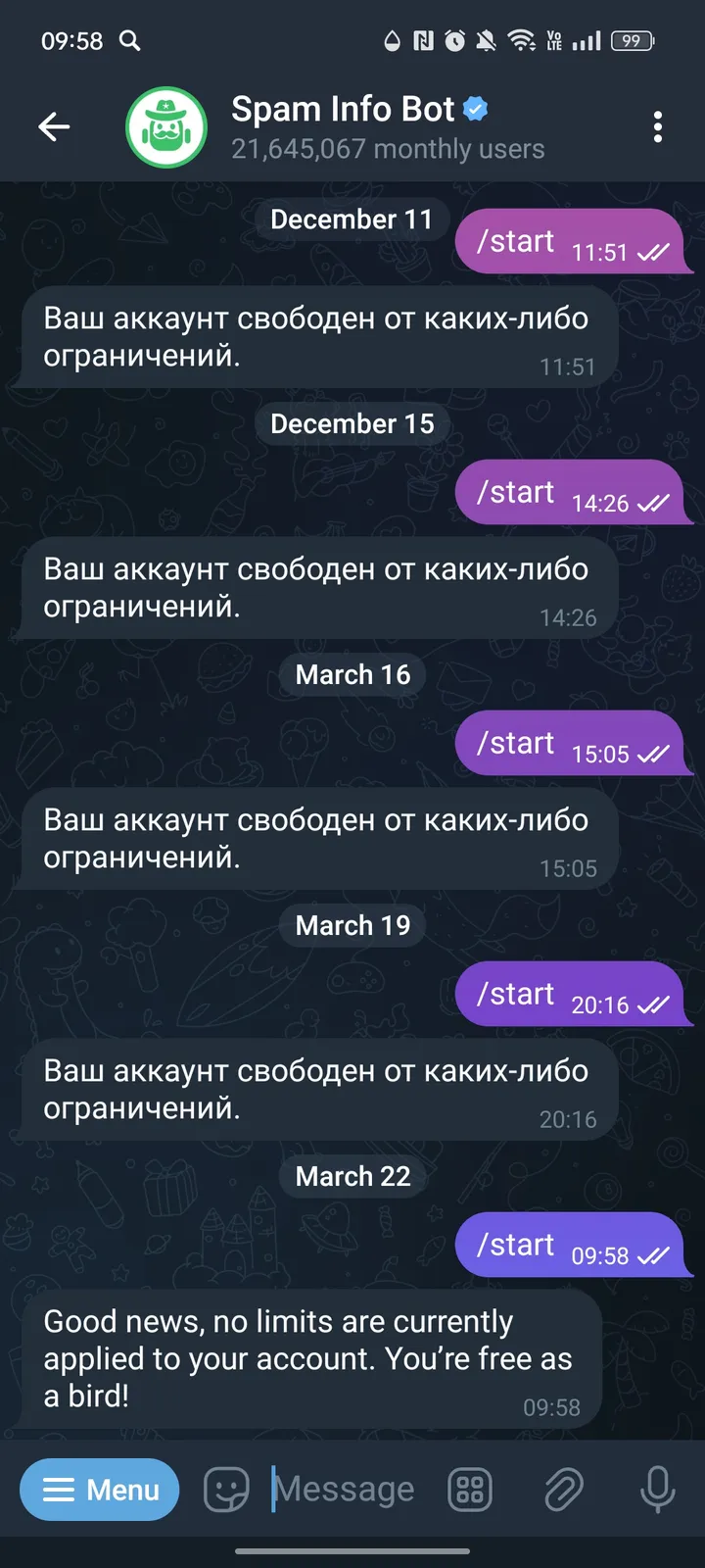 Как выглядит Spam Info Bot