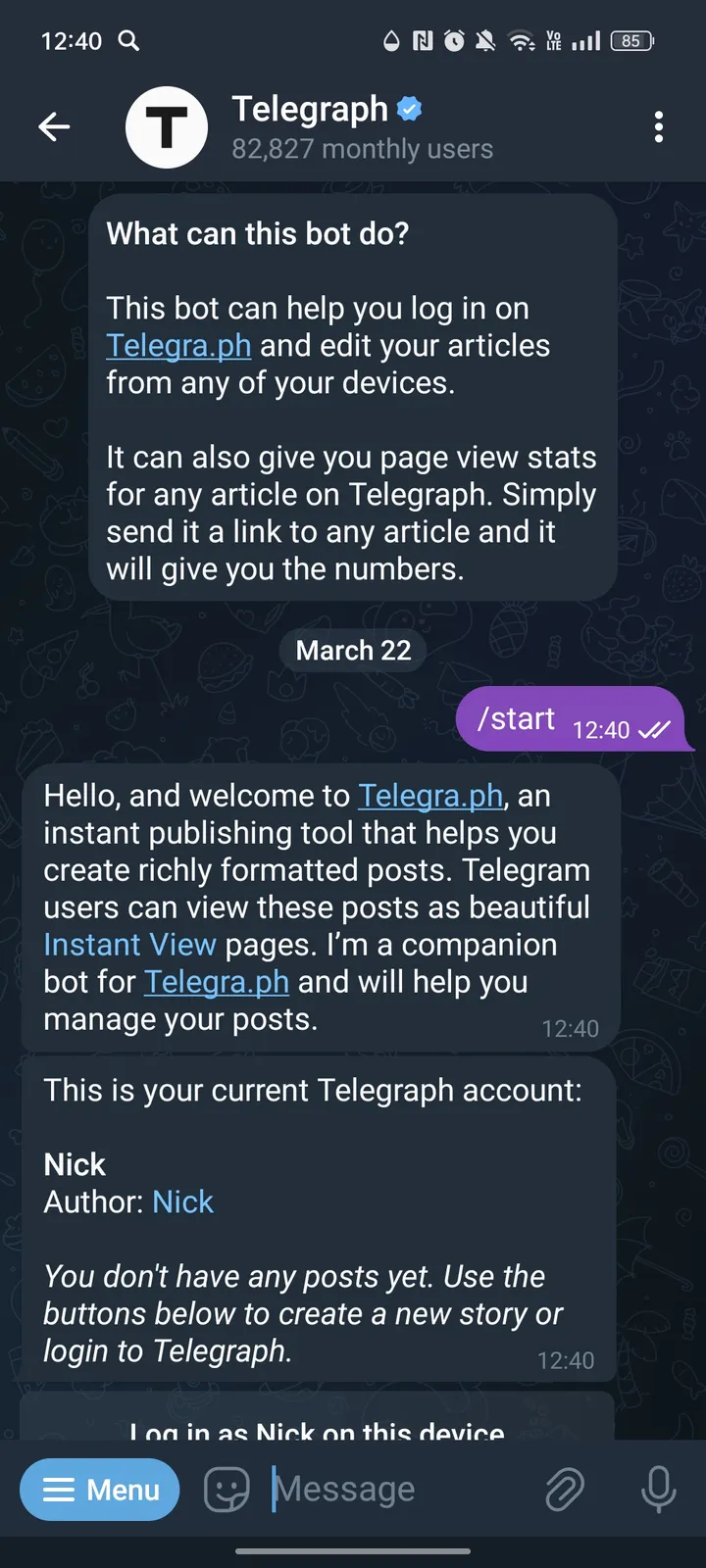Telegraph screenshot 1